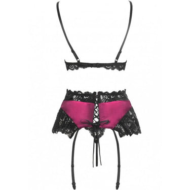 Set lingerie in raso bordeaux e pizzo nero, seduzione elegante